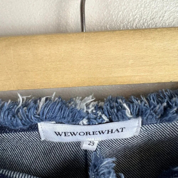 WeWoreWhat Frayed Straight Leg Jeans Size 29 True Blue Indigo Denim High Rise - Picture 4 of 11